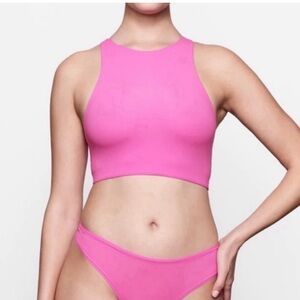 SKIMS Fits Everybody High Neck Bralette Crop Top in Orchid Pink